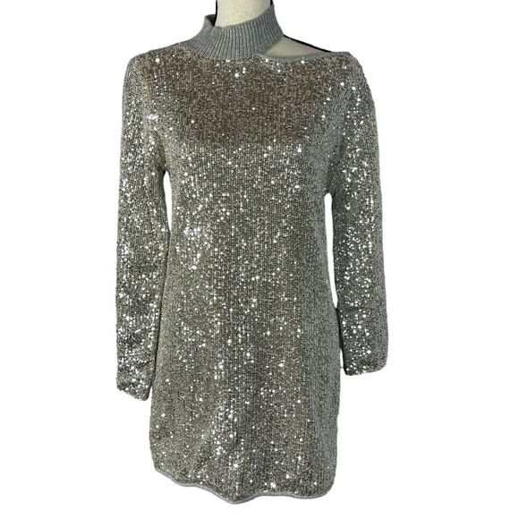 INC International Concepts Small Tunic Sweater Sequins Long Sleeves Stretch Gray - Picture 1 of 9